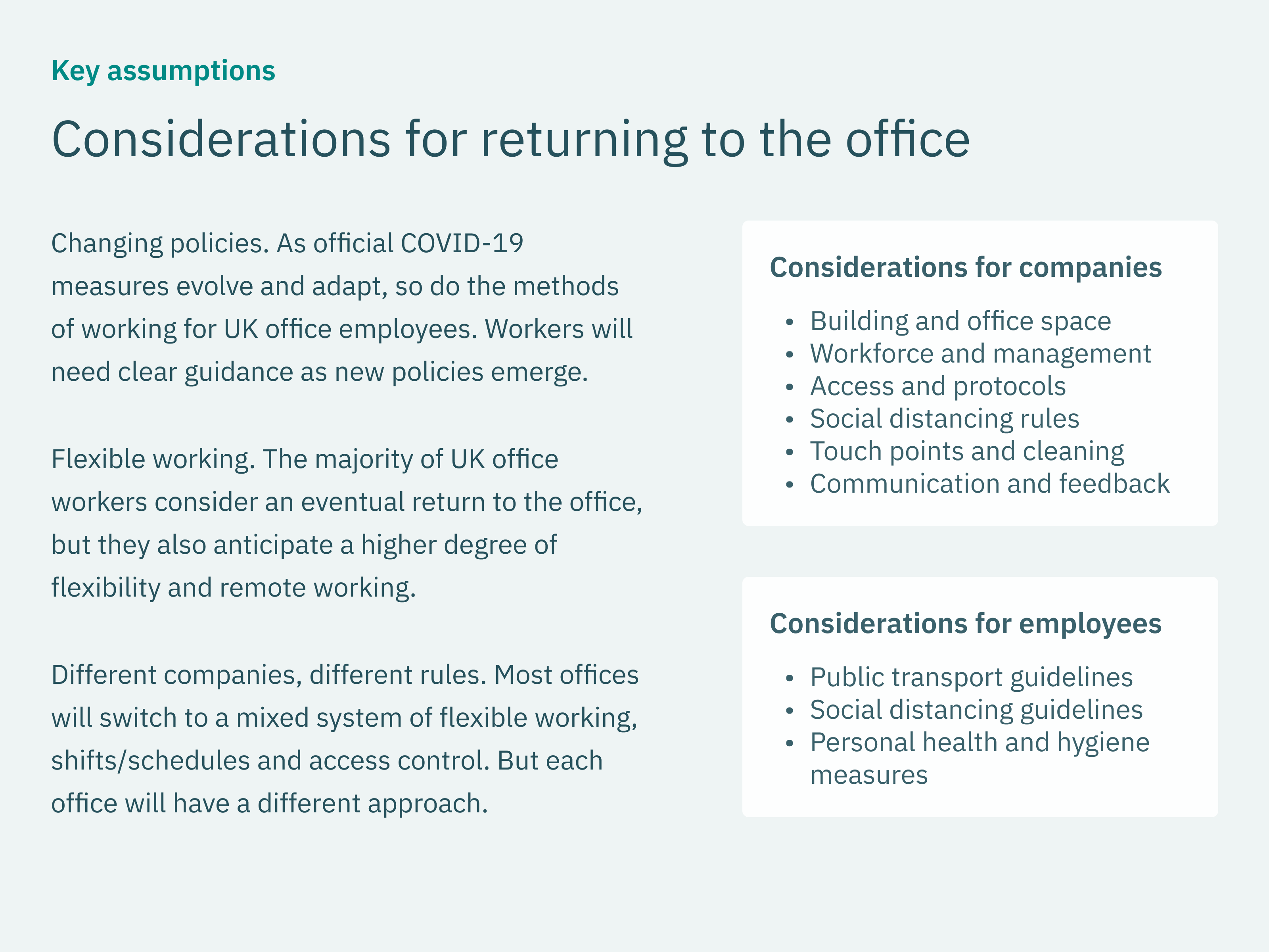 A screen listing key assumptions