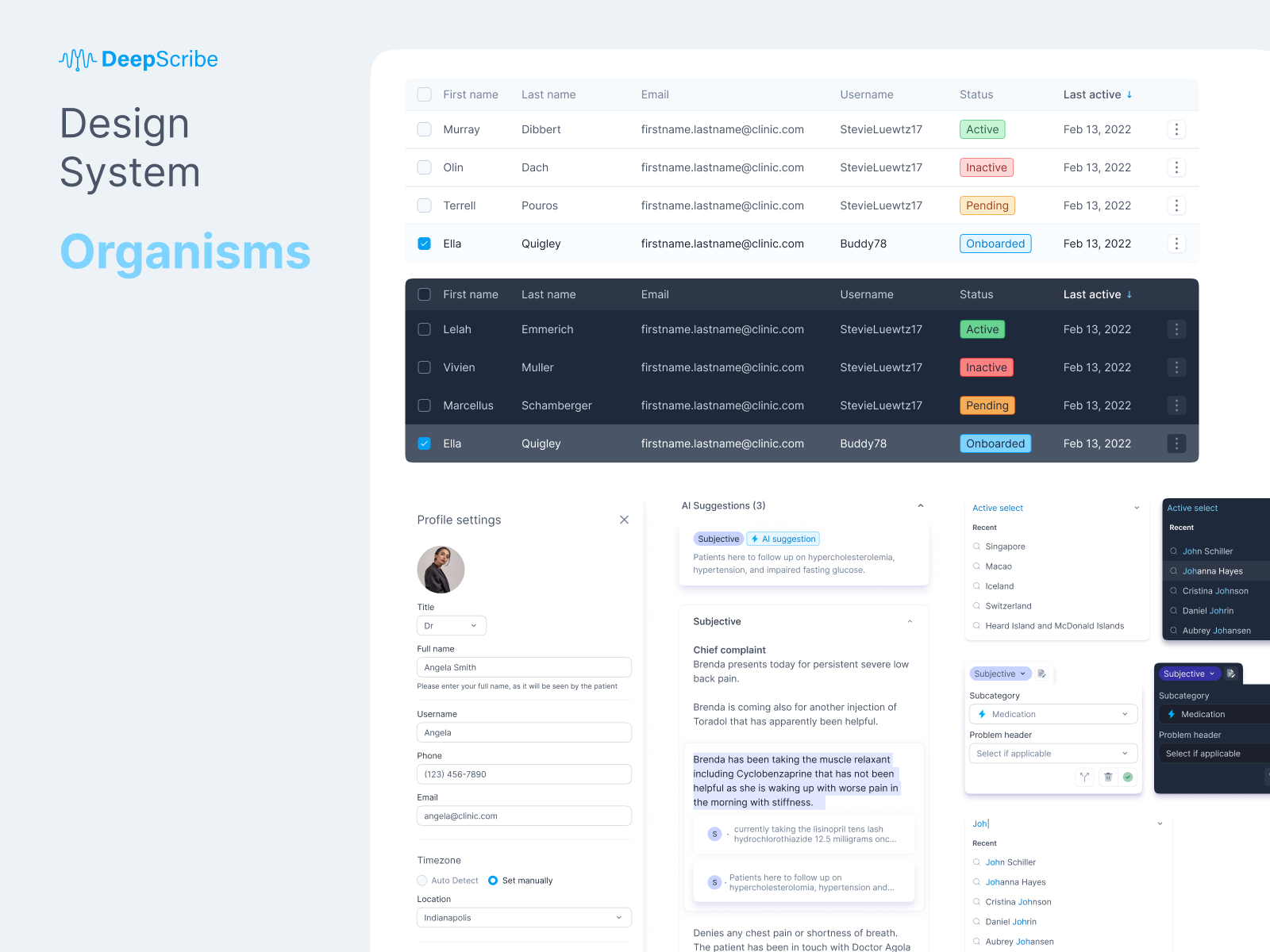 A sample of ui elements for the design system that depicts how the smaller parts come together